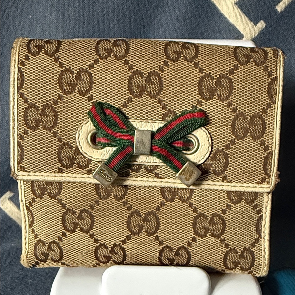 Gucci Tan and Brown Monogram Wallet